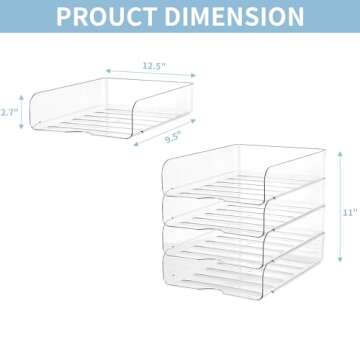 OUTIOE 4-Tier Paper Organizer for Desk, Stackable Desk Organizer Paper Tray, Desk Accessories & Workspace Organizers, Ideal for Office Supplies, Paper Storage (Clear, 4-Tier)