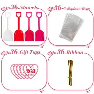 36 Valentine’s Plastic Shovels with Gift Cards for Parties