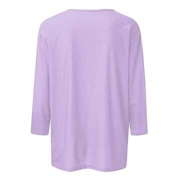 3/4 Length Sleeve Womens Tops Casual Loose Fit Crewneck T Shirts Trendy Three Quarter Length Shirts Ethnic Solid Tunic Tops 3/4 Sleeve T Shirts for Women Spring Shirts for Women 2024 Light Purple