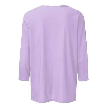 3/4 Length Sleeve Womens Tops Casual Loose Fit Crewneck T Shirts Trendy Three Quarter Length Shirts Ethnic Solid Tunic Tops 3/4 Sleeve T Shirts for Women Spring Shirts for Women 2024 Light Purple