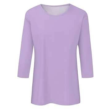 3/4 Length Sleeve Womens Tops Casual Loose Fit Crewneck T Shirts Trendy Three Quarter Length Shirts Ethnic Solid Tunic Tops 3/4 Sleeve T Shirts for Women Spring Shirts for Women 2024 Light Purple