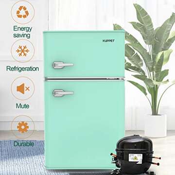 KUPPET Retro Mini Refrigerator - 2-Door Compact Design for Dorm, Garage & More
