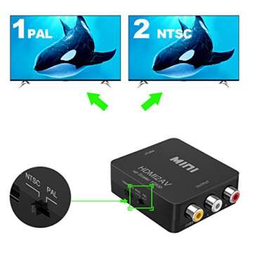 HDMI to RCA, 1080p HDMI to AV 3RCA CVBs Composite Video Audio Converter Adapter Supports PAL/NTSC for TV Stick, Roku, Chromecast, Apple TV, PC, Laptop, Xbox, HDTV, DVD-Black