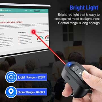 Rechargeable Finger Ring Wireless Presenter Clicker for PowerPoint, Keynote, Mac, Laptop - USB Presentation Remote with 2.4GHz RF