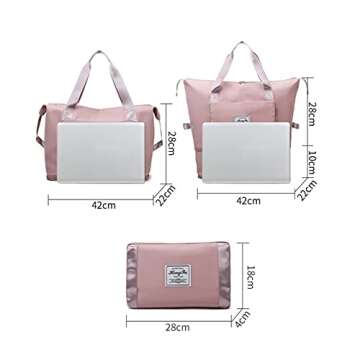 Large Capacity Folding Travel Bag, Foldable Travel Duffel Bag, Dry and Wet Separation Sports Portable Shoulder Bag, Travel Lightweight Waterproof Carry Luggage Bag（pink）