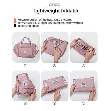 Large Capacity Folding Travel Bag, Foldable Travel Duffel Bag, Dry and Wet Separation Sports Portable Shoulder Bag, Travel Lightweight Waterproof Carry Luggage Bag（pink）