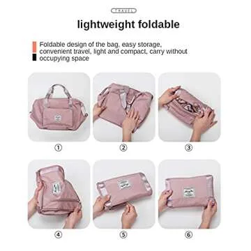 Large Capacity Folding Travel Bag, Foldable Travel Duffel Bag, Dry and Wet Separation Sports Portable Shoulder Bag, Travel Lightweight Waterproof Carry Luggage Bag（pink）