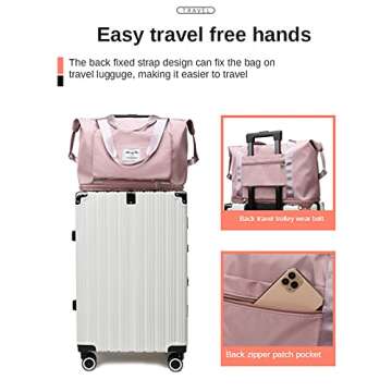 Large Capacity Folding Travel Bag, Foldable Travel Duffel Bag, Dry and Wet Separation Sports Portable Shoulder Bag, Travel Lightweight Waterproof Carry Luggage Bag（pink）