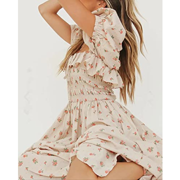 R.Vivimos Floral Print Puff Sleeve Midi Dress for Summer