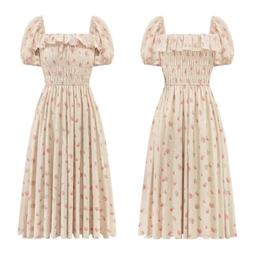 R.Vivimos Floral Print Puff Sleeve Midi Dress for Summer