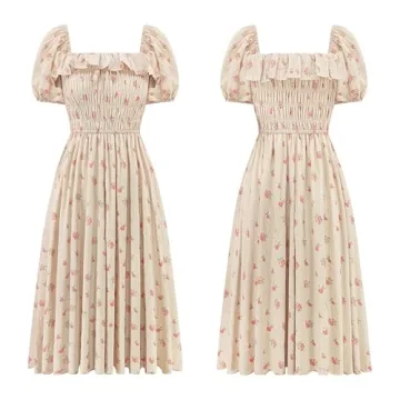 R.Vivimos Floral Print Puff Sleeve Midi Dress for Summer