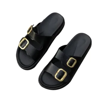 OYOANGLE Women's Adjustable Comfortable Outdoor Sandals - Black 8.5