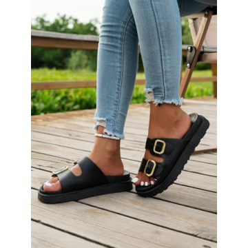OYOANGLE Women's Adjustable Comfortable Outdoor Sandals Black