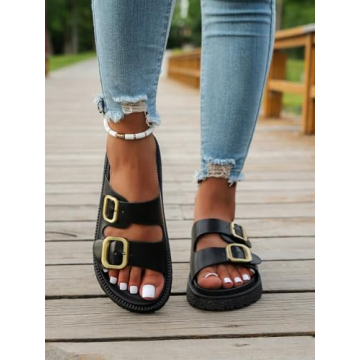 OYOANGLE Women's Adjustable Comfortable Outdoor Sandals Black
