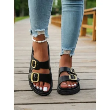 OYOANGLE Women's Adjustable Comfortable Outdoor Sandals Black
