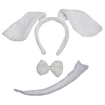 Petitebella Long Ear Dog Headband Bowtie Tail 3pc Costume (White, One Size)
