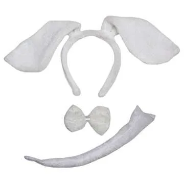 Petitebella Long Ear Dog Headband Bowtie Tail 3pc Costume (White, One Size)