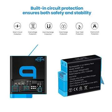 REYTRIC Hero 9/10/11/12 Batteries 3-Pack and 3-Channel Charger Compatible with GoPro Hero 9 Black, GoPro Hero 10 Black, GoPro Hero 11 12 Black (Fully Compatible with GoPro9 GoPro10 GoPro11 12 Battery)