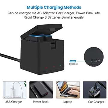 REYTRIC Hero 9/10/11/12 Batteries 3-Pack and 3-Channel Charger Compatible with GoPro Hero 9 Black, GoPro Hero 10 Black, GoPro Hero 11 12 Black (Fully Compatible with GoPro9 GoPro10 GoPro11 12 Battery)