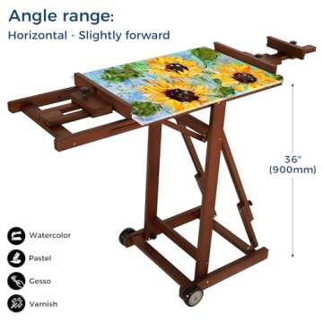 VISWIN Collapsible H-Frame Easel, Hold 1 or 2 Canvas up to 78", Adjustable Beech Wood Easel for Painting, Movable & Tilting Flat Floor Art Easel Stand, Studio Art Easel for Adults, Artists - Walunt