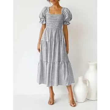 ZESICA Women's 2025 Bohemian Summer Midi Dress - Elegant Beach Style