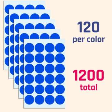 1200 Pack, 1" Round Colored Dot Stickers Labels - 10 Assorted Colors