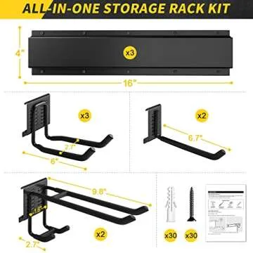 UUP Garage Storage, Garage Organization, Wall Mount Garden Tool Organizer 48 Inches, 440lbs Adjustable Heavy Duty Metal Hooks, Yard Shed Rack Holder System Hanging Rake Broom Mop Snowboard, Men Gift