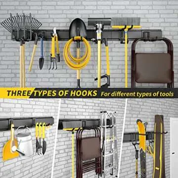 UUP Garage Storage, Garage Organization, Wall Mount Garden Tool Organizer 48 Inches, 440lbs Adjustable Heavy Duty Metal Hooks, Yard Shed Rack Holder System Hanging Rake Broom Mop Snowboard, Men Gift