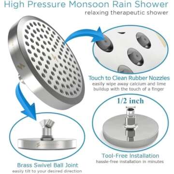 SparkPod Shower Head - High Pressure Rain - Premium Quality Luxury Design - 1-Min Install - Easy Clean Adjustable Replacement for Your Bathroom Shower Heads (Luxury Polished Chrome, 6 Inch Round)