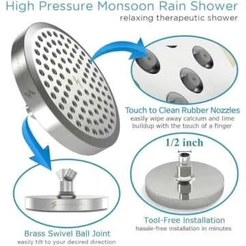 SparkPod Shower Head - High Pressure Rain - Premium Quality Luxury Design - 1-Min Install - Easy Clean Adjustable Replacement for Your Bathroom Shower Heads (Luxury Polished Chrome, 6 Inch Round)