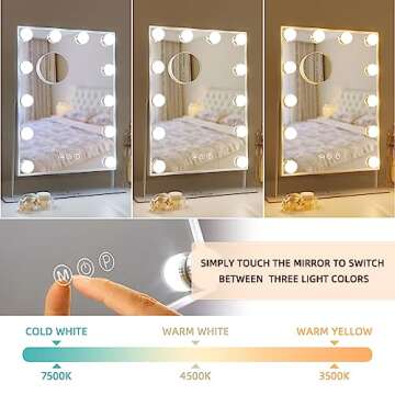 FENCHILIN Hollywood Vanity Mirror with Lights, Lighted Makeup Mirror with 3 Color Light Modes, Smart Touch Control, 360 Degree Rotation(White)