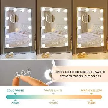 FENCHILIN Hollywood Vanity Mirror with Lights, Lighted Makeup Mirror with 3 Color Light Modes, Smart Touch Control, 360 Degree Rotation(White)