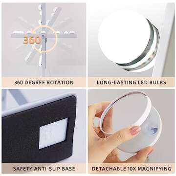 FENCHILIN Hollywood Vanity Mirror with Lights, Lighted Makeup Mirror with 3 Color Light Modes, Smart Touch Control, 360 Degree Rotation(White)