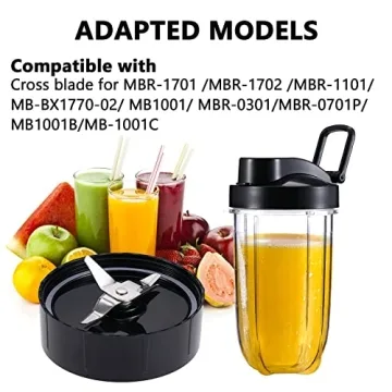 MB1001 16oz 7PCS Blender Replacement Parts 250W Compatible for Magic Bullet with blender cups & Premium Extractor Cross Blade & 2 Extra Gasket & Flip-Top To-Go Lid & Flat Lid MBR Series