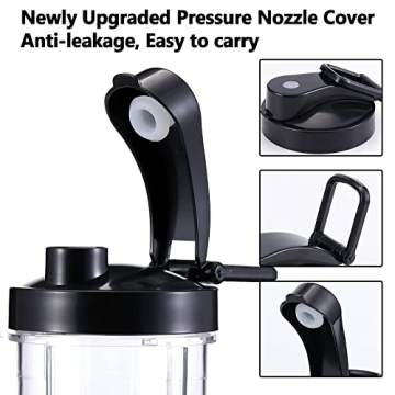 MB1001 16oz 7PCS Blender Replacement Parts 250W Compatible for Magic Bullet with blender cups & Premium Extractor Cross Blade & 2 Extra Gasket & Flip-Top To-Go Lid & Flat Lid MBR Series