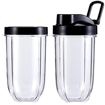 MB1001 16oz 7PCS Blender Replacement Parts 250W Compatible for Magic Bullet with blender cups & Premium Extractor Cross Blade & 2 Extra Gasket & Flip-Top To-Go Lid & Flat Lid MBR Series