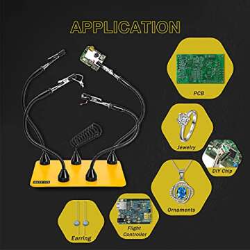Fstop Labs Third Hand Soldering Tool PCB Holder Four Magnetic Based With Iron Holder, Flexible Metal Arms Helping Hands Crafts Jewelry Hobby Workshop Helping Station Non-Slip Steel Weighted Base