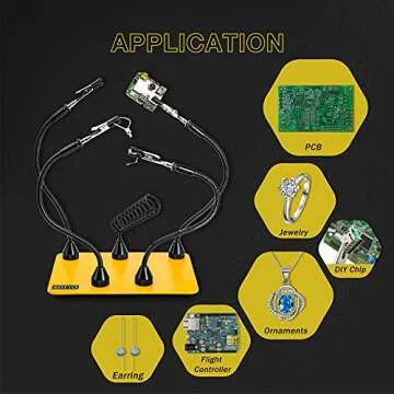 Fstop Labs Third Hand Soldering Tool PCB Holder Four Magnetic Based With Iron Holder, Flexible Metal Arms Helping Hands Crafts Jewelry Hobby Workshop Helping Station Non-Slip Steel Weighted Base