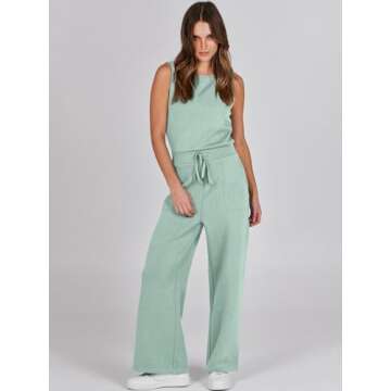 ANRABESS Womens Jumpsuits 2025 Casual Summer Dressy Romper Sleeveless Wide Leg Long Pants Outfits Fashion Travel Clothes Green Small