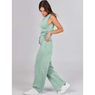 ANRABESS Womens Jumpsuits 2025 Casual Summer Dressy Romper Sleeveless Wide Leg Long Pants Outfits Fashion Travel Clothes Green Small