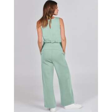 ANRABESS Womens Jumpsuits 2025 Casual Summer Dressy Romper Sleeveless Wide Leg Long Pants Outfits Fashion Travel Clothes Green Small