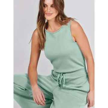 ANRABESS Womens Jumpsuits 2025 Casual Summer Dressy Romper Sleeveless Wide Leg Long Pants Outfits Fashion Travel Clothes Green Small