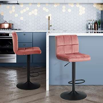 DUHOME Bar Stools Set of 2,Modern Square Velvet Adjustable BarStools Counter Height Stools Bar Chair...