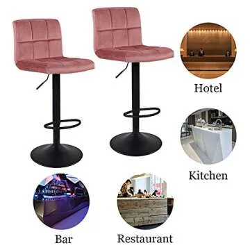DUHOME Velvet Bar Stools Set of 2 Adjustable Pink