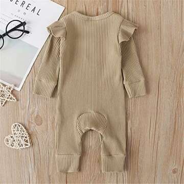 Gouldenhui Winter Newborn Baby Boy Girl Long Sleeve Romper Solid Ribbed Clothes Unisex Infant Cotton Button Jumpsuit One Piece Outfit