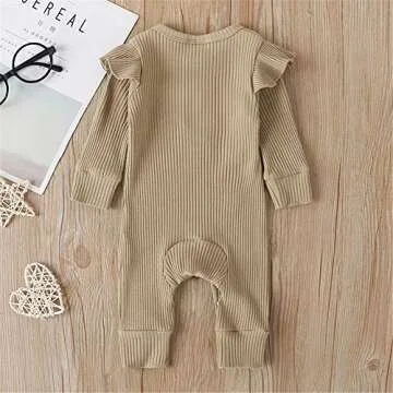Gouldenhui Winter Newborn Baby Boy Girl Long Sleeve Romper Solid Ribbed Clothes Unisex Infant Cotton Button Jumpsuit One Piece Outfit