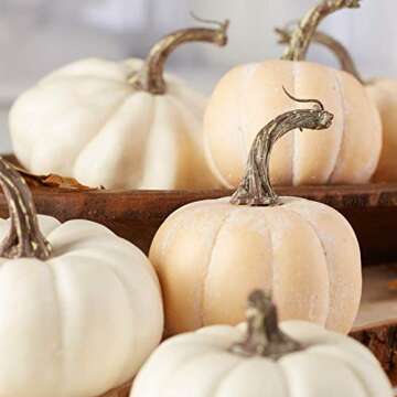 Package of 6 Fall Artificial Assorted Harvest Off White Pumpkins for Halloween, Fall and Thanksgiving Decorating