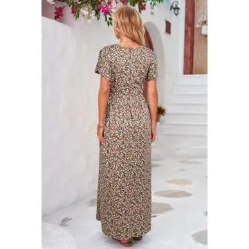 OUGES Maternity Maxi Dress Wrap V Neck Baby Shower Pregnancy Dresses for Photoshoot Summer Maternity Clothes 2025(Floral-16,L)