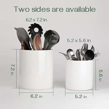 DOWAN Kitchen Utensil Holder, Utensil Holder for Countertop, Utensil Crock, Handmade DIY Gifts, Cooking Utensil Holder with Table-Protection Cork Mat, Farmhouse Kitchen Decor, Cream White