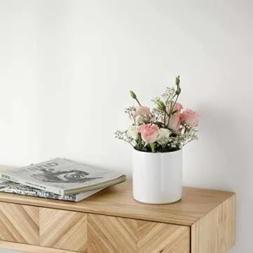 DOWAN Kitchen Utensil Holder, Utensil Holder for Countertop, Utensil Crock, Handmade DIY Gifts, Cooking Utensil Holder with Table-Protection Cork Mat, Farmhouse Kitchen Decor, Cream White